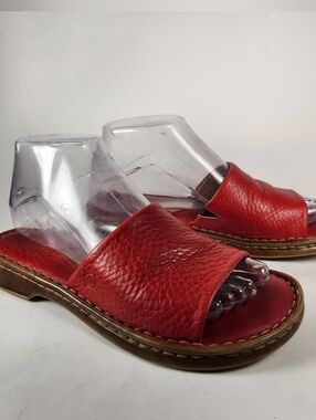 BORN Women's Sandal Size 7 EU 38 Red Leather Wedge Open Toe Handcrafted Shoe